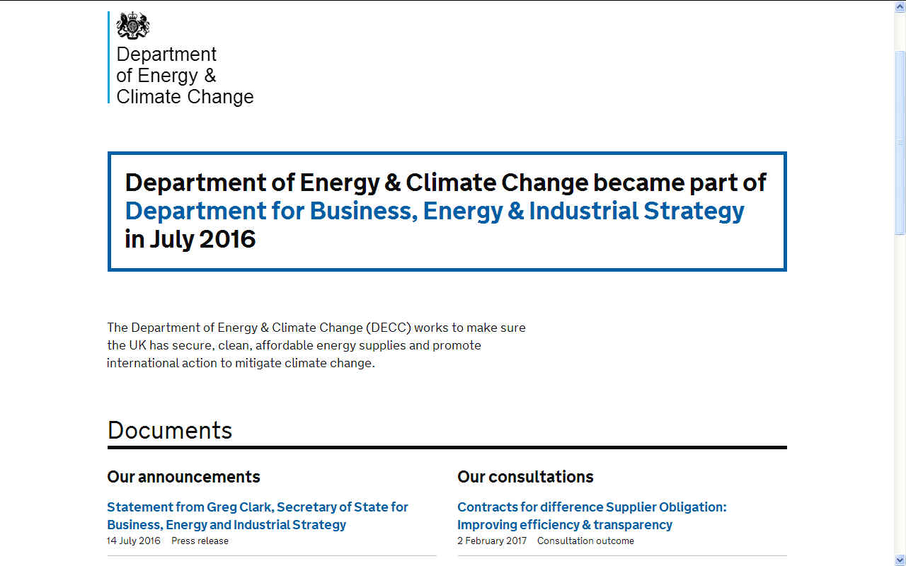 Department of Energy and Climate Change