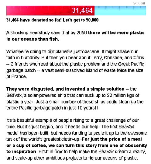 SeaVax petition on Avaaz.org thirty-one thousand, four hundred and sixty-four donations