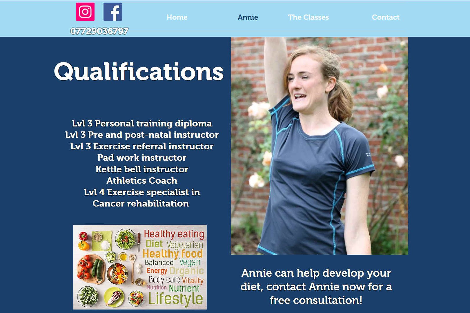 Annie Close, personal training qualifications