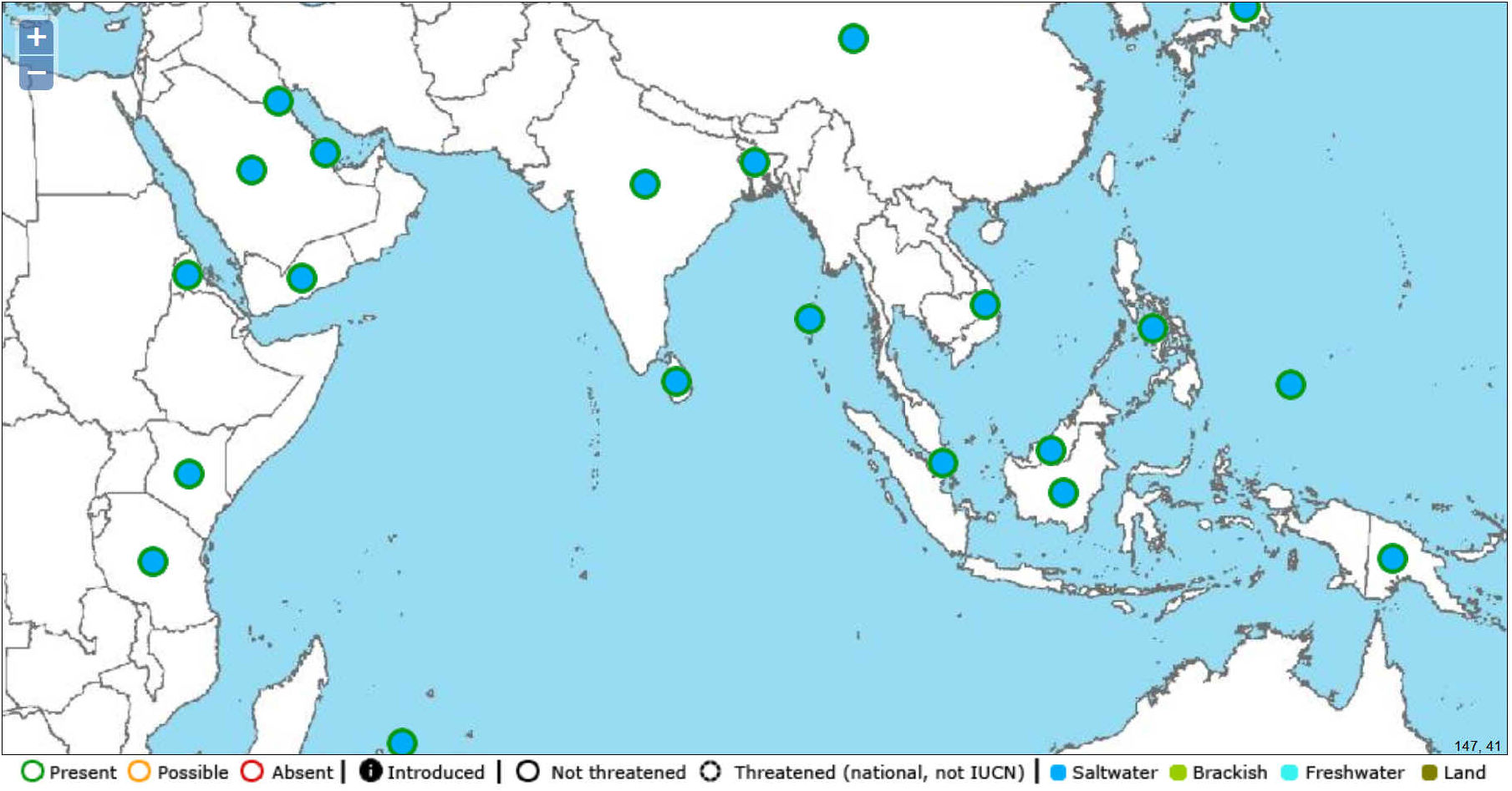 Map of the Indian Ocean and Indonesian archapelago, where conditions for sargassum are dangeroulsy close to blooms of natans and fluitans species