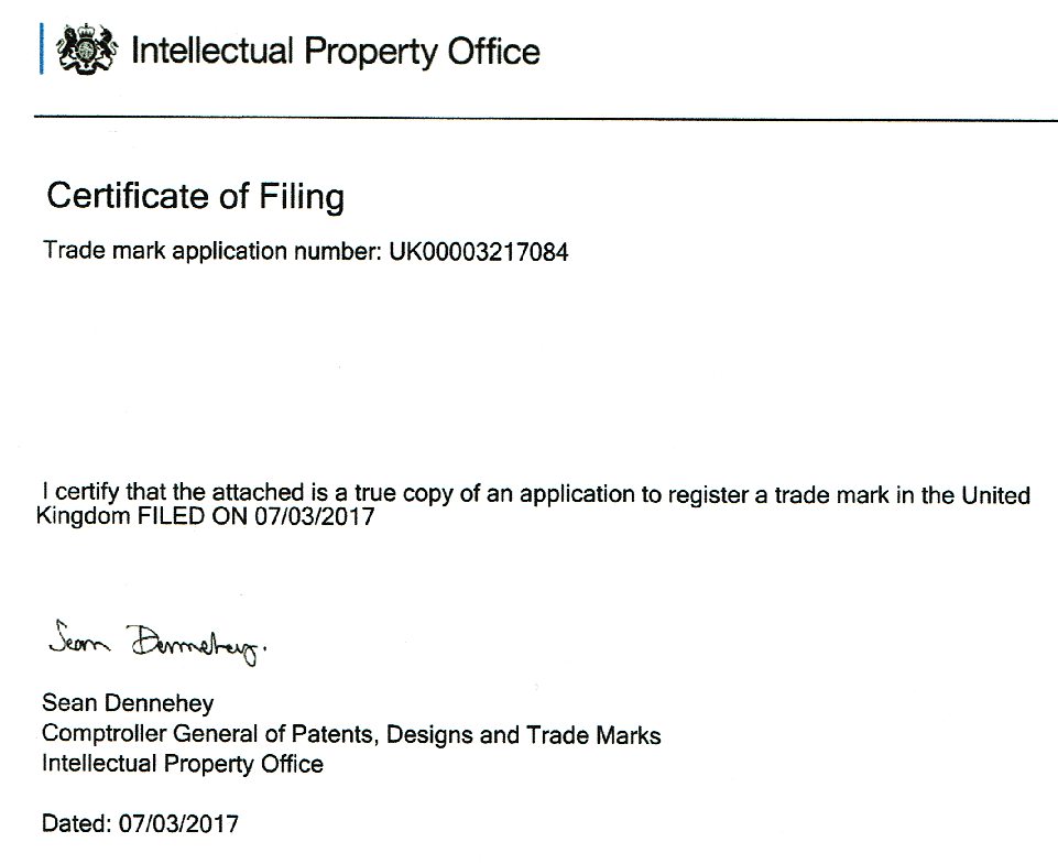 Trademark filing certificate 7th March 2017: Amphimax