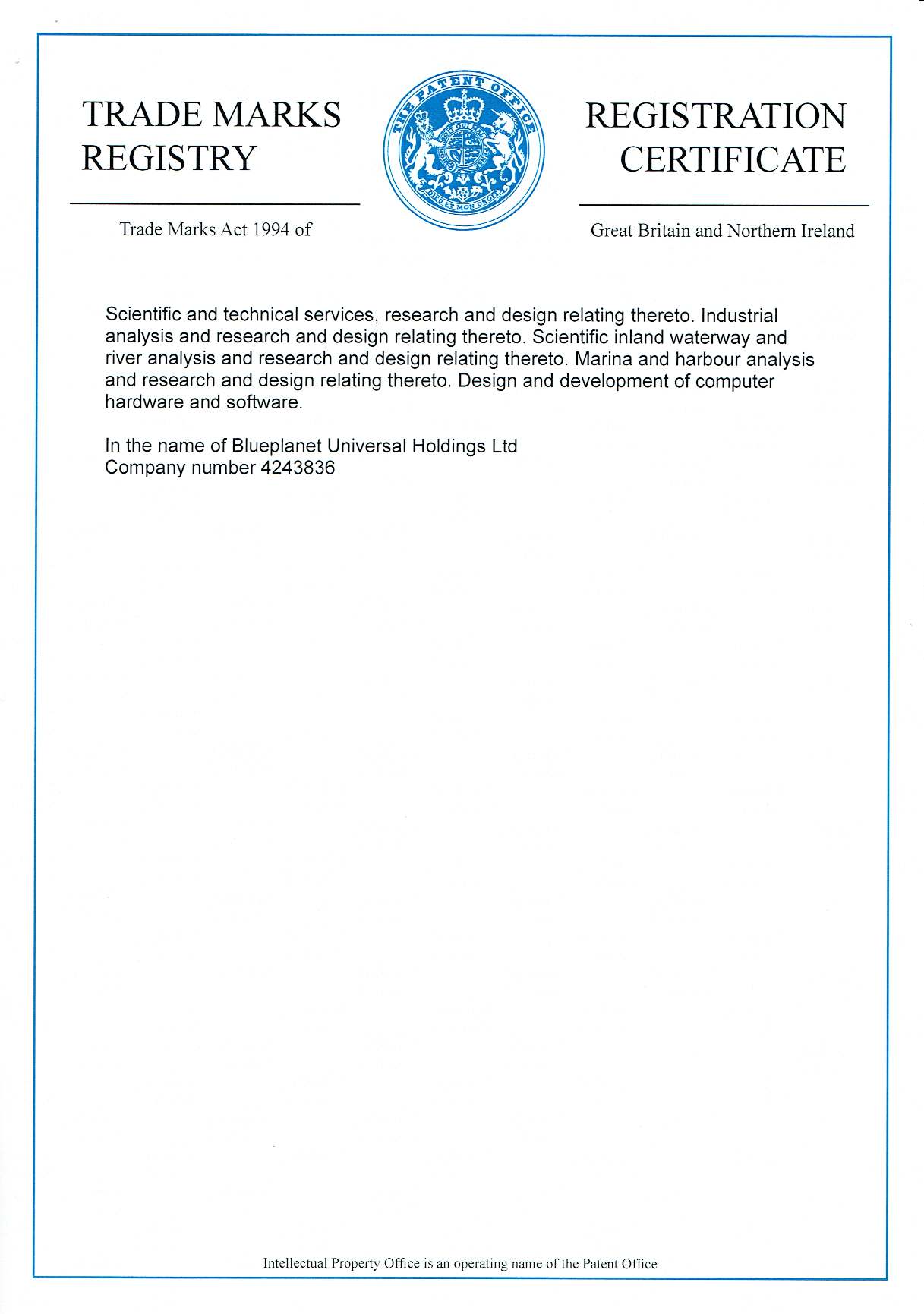 RiverVax river vacuum skimmer and harbour cleaner trademark certificate class 42