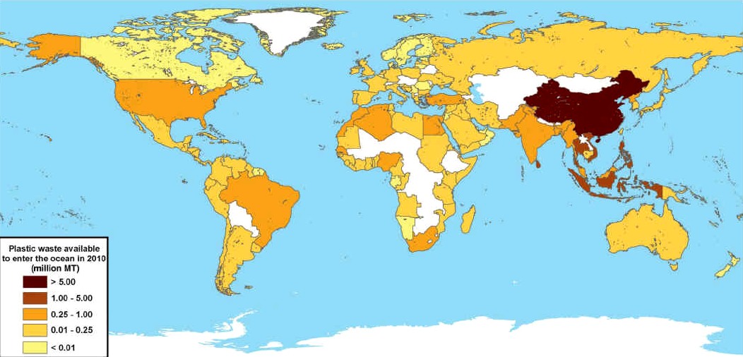 Jenna Jambeck map of the world showing plastic waste from countries