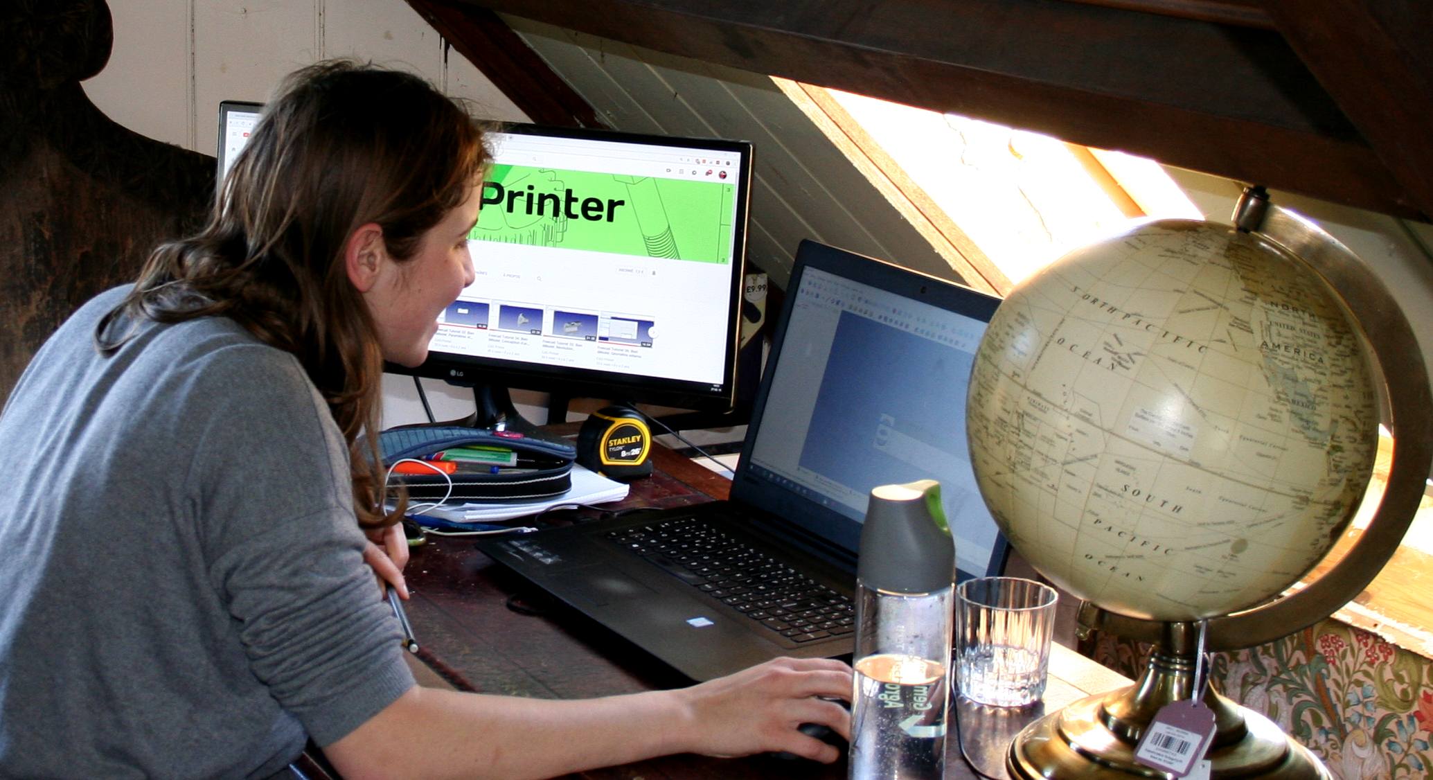 Lolita hard at work in her temporary office at the Foundation