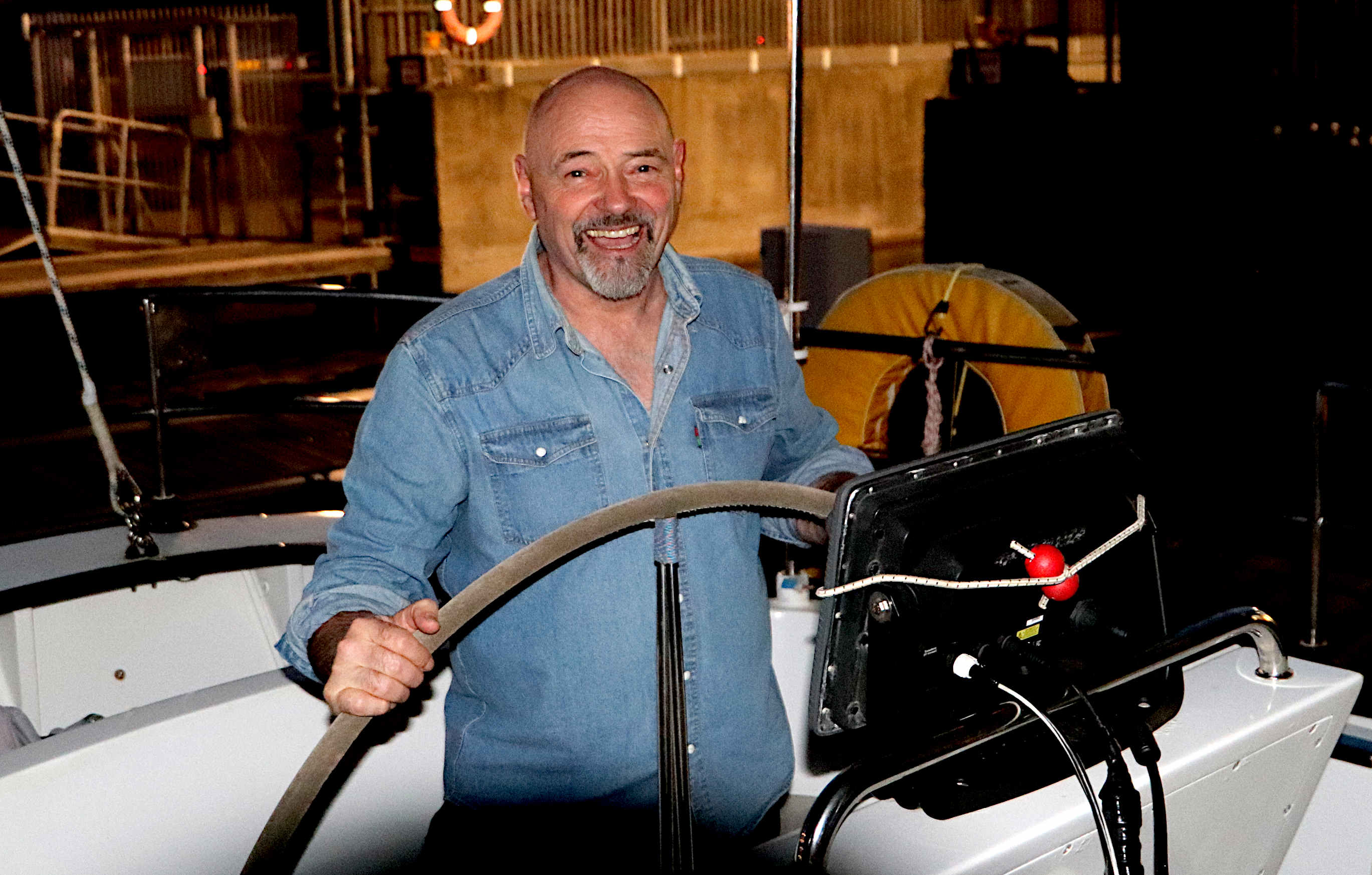 Nelson Kay at the helm of Novara, at Sovereign Harbour Yacht Club